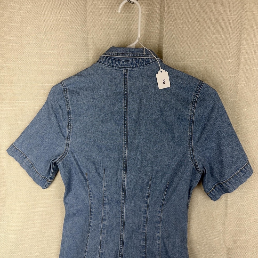 Madewell Dress Womens 2 Blue Denim Short Sleeve Snap Front Shirt Mini Stretch - Picture 14 of 16